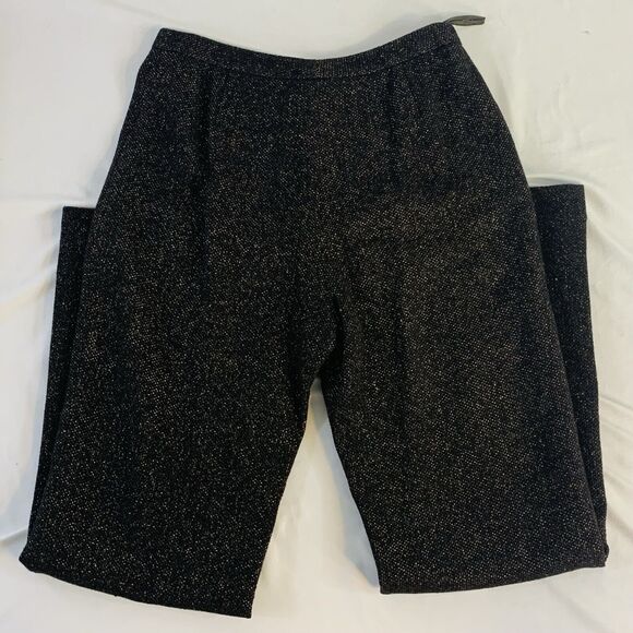 Anne Klein Black Gold Sparkle Straight Leg Wool Blend Trousers Sz 6 Sample Tag - Picture 5 of 7
